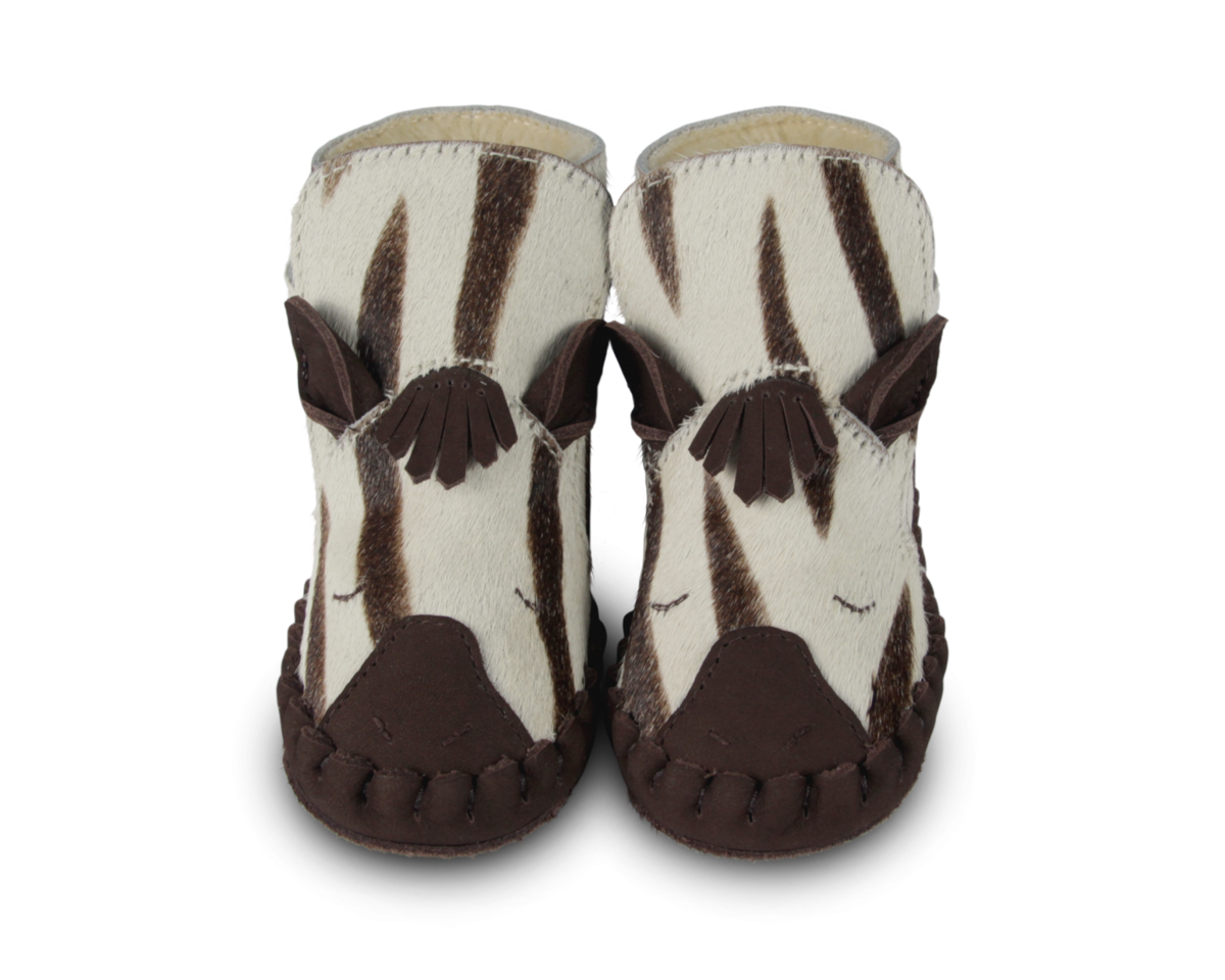 KIDS Donsje Kapi Exclusive Raccoon Booties - Zebra Striped Cow Hair - Image 1 of 6