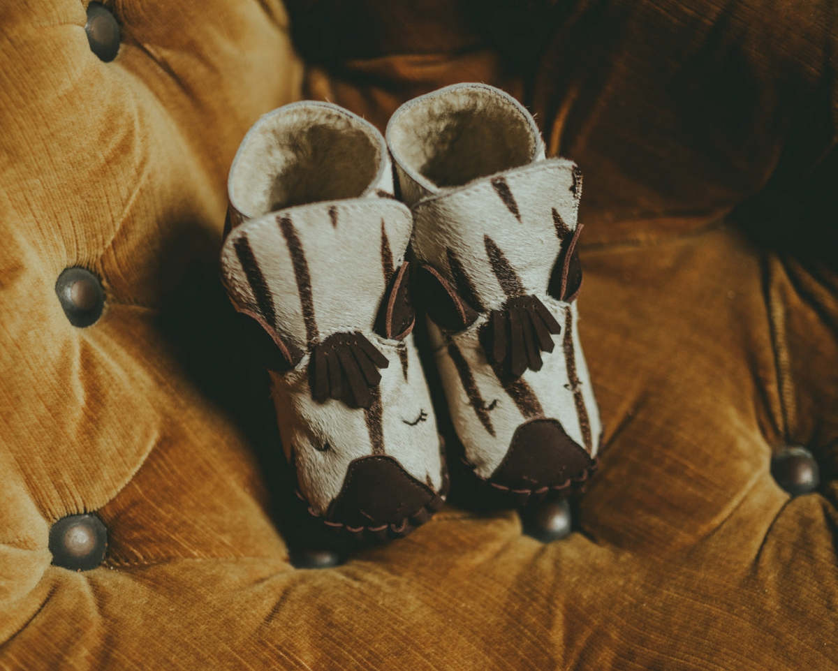 KIDS Donsje Kapi Exclusive Raccoon Booties - Zebra Striped Cow Hair - Image 2 of 6