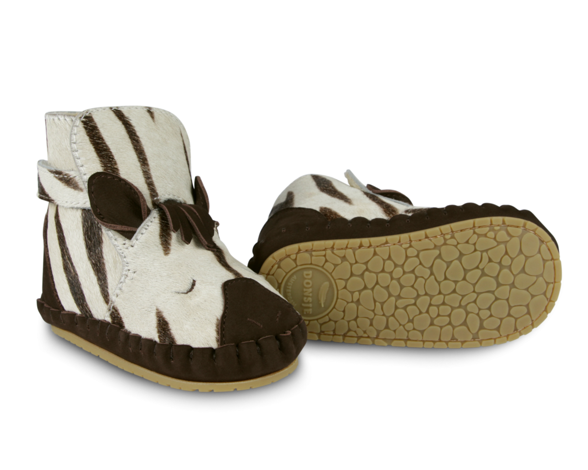 KIDS Donsje Kapi Exclusive Raccoon Booties - Zebra Striped Cow Hair - Image 6 of 6