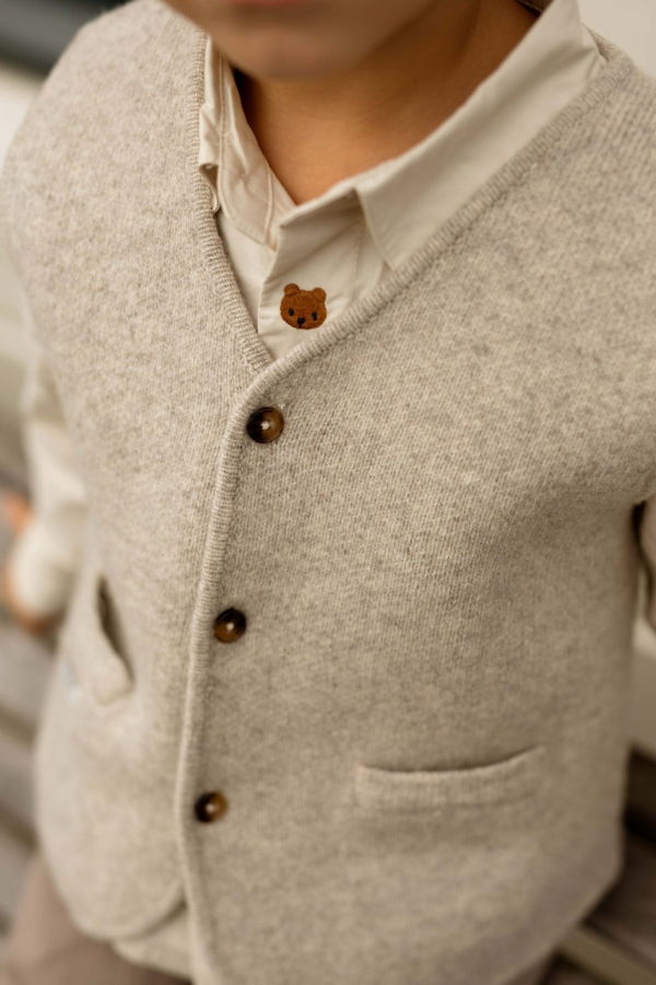 KIDS Donsje Maurtis Merino Wool Gilet - Light Grey Melange