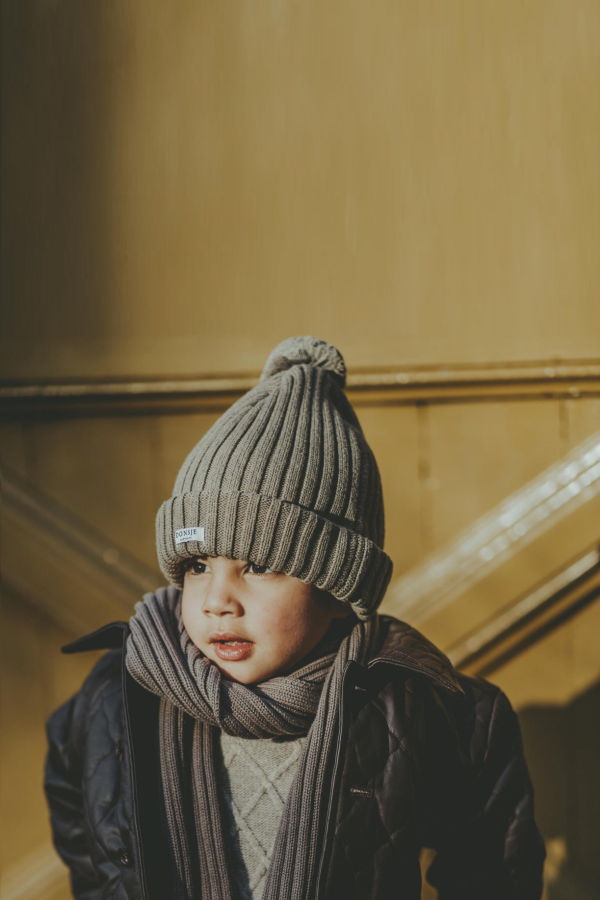 KIDS Donsje Poppom Hat - Grey Beige Melange