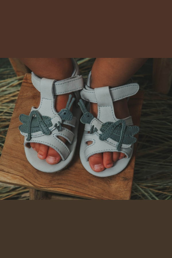 KIDS Donsje Tuti Sky Sandals Grasshopper - Light Grey Nubuck