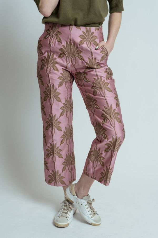 Odeeh Matelasse Palms Pants - Rosequartz