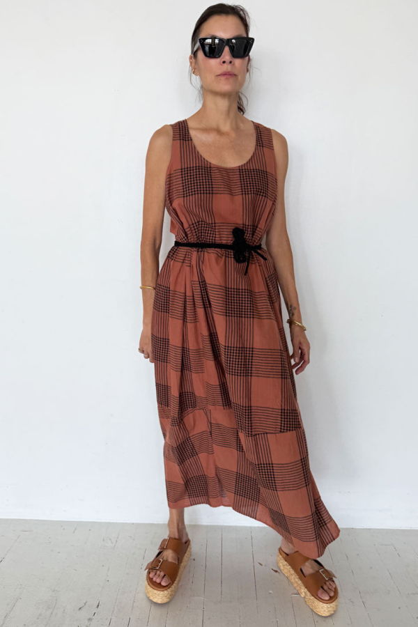 Two Plaid Bubble Beach Dress - Terracotta Plaid