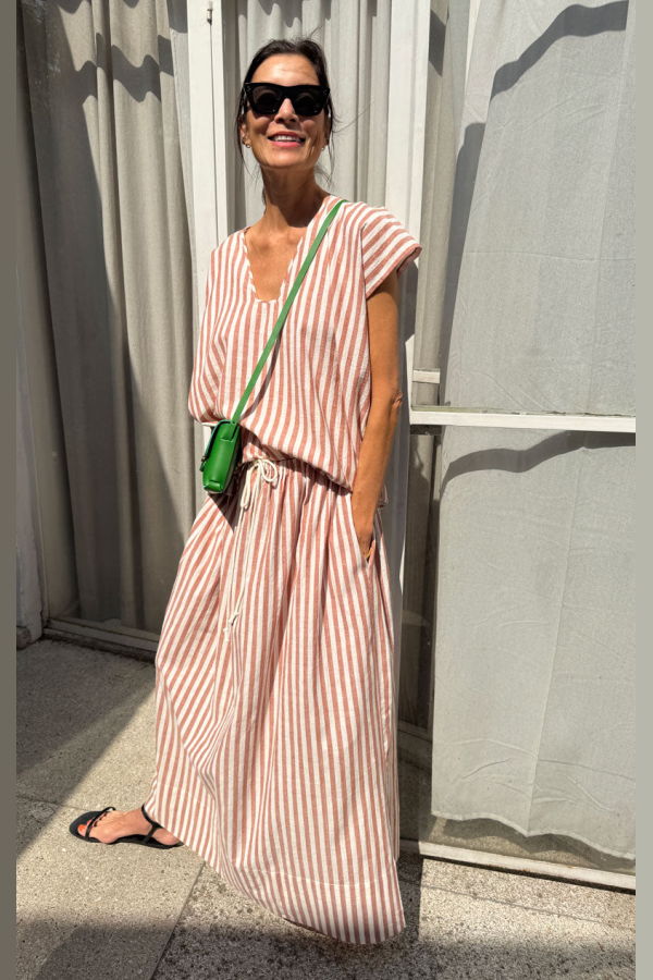 Two Terracotta / Natural Stripe Gathered Skirt