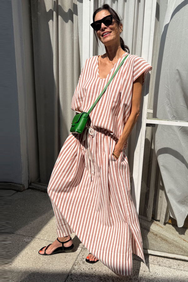 Two Terracotta / Natural Stripe Gathered Skirt