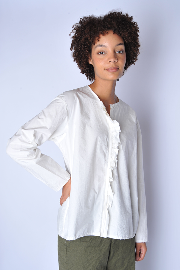 Manuelle Guibal Winter White Long Sleeve Ruffle Girl Shirt
