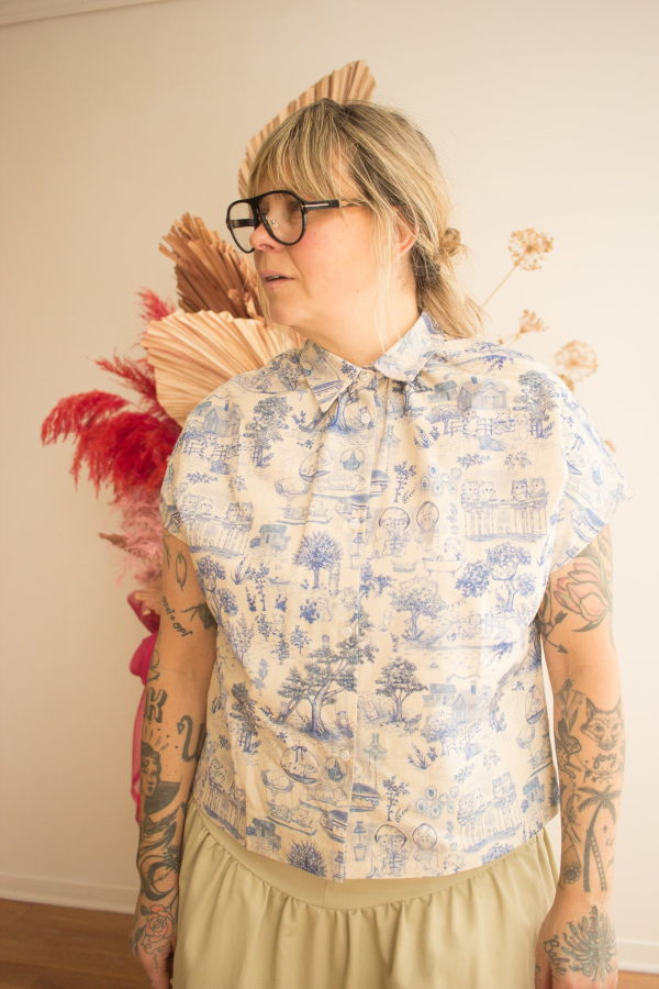 Naked & Famous Billie Linen Shirt - Blue Cats