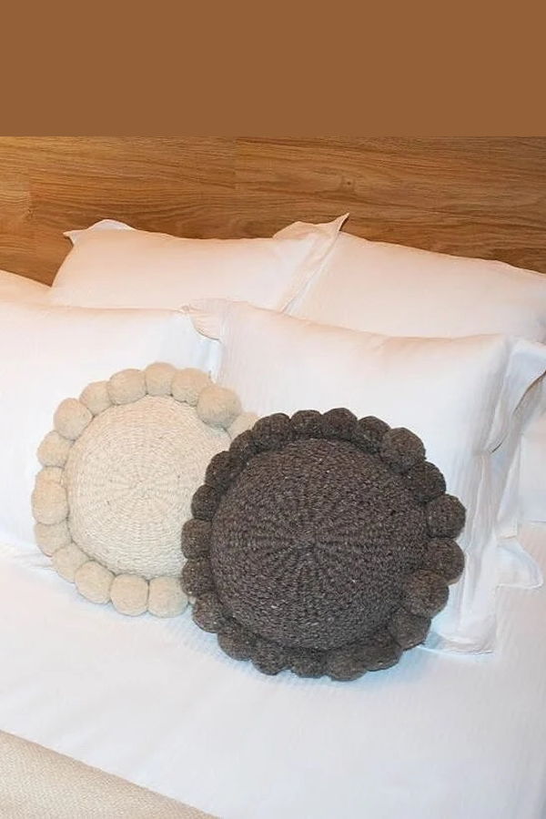 Andes Valle Pom Pom Cushion - Dark Grey