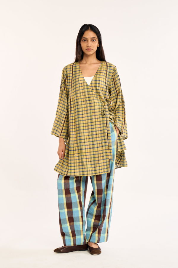 RUJUTA SHETH Kora Wrap Dress Pollen Chex