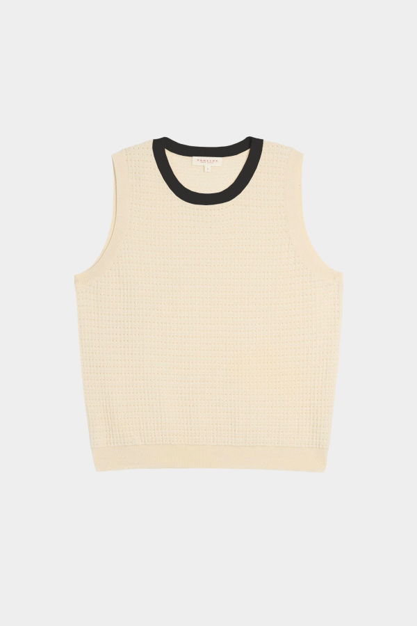 demylee Issa Waffle Pointelle Cotton Top - Ecru/Black