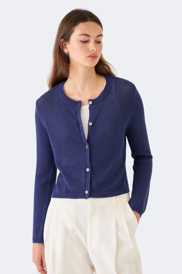 demylee Josie Cotton Linen Cardigan - Indigo