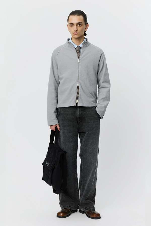 mfpen Leisure Zip Up Mineral Grey Needle Jump Sweatshirt