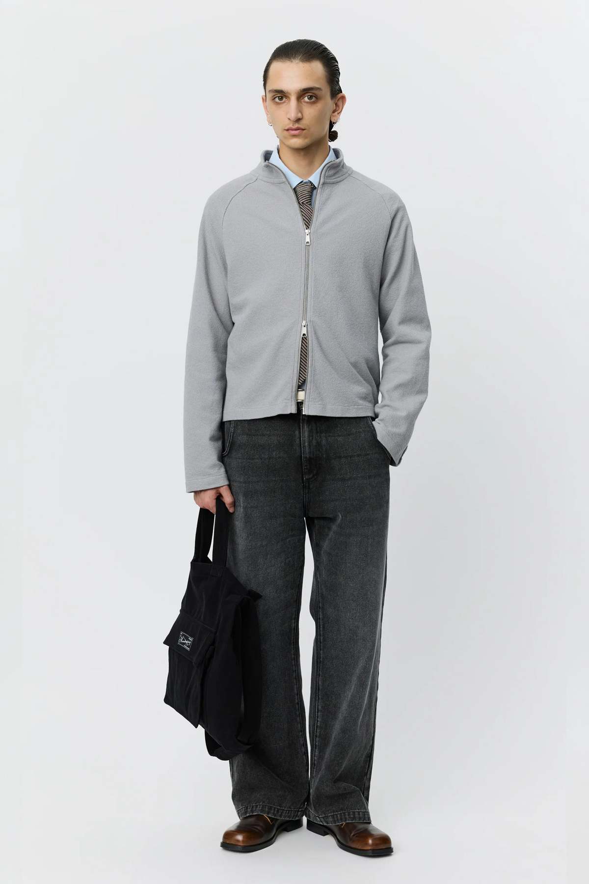 mfpen Leisure Zip Up Mineral Grey Needle Jump Sweatshirt - Image 2 of 5