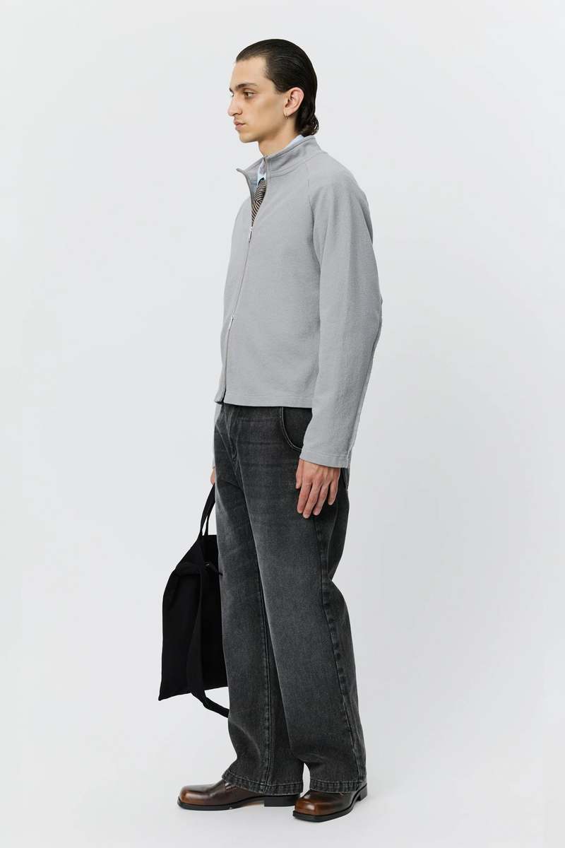 mfpen Leisure Zip Up Mineral Grey Needle Jump Sweatshirt