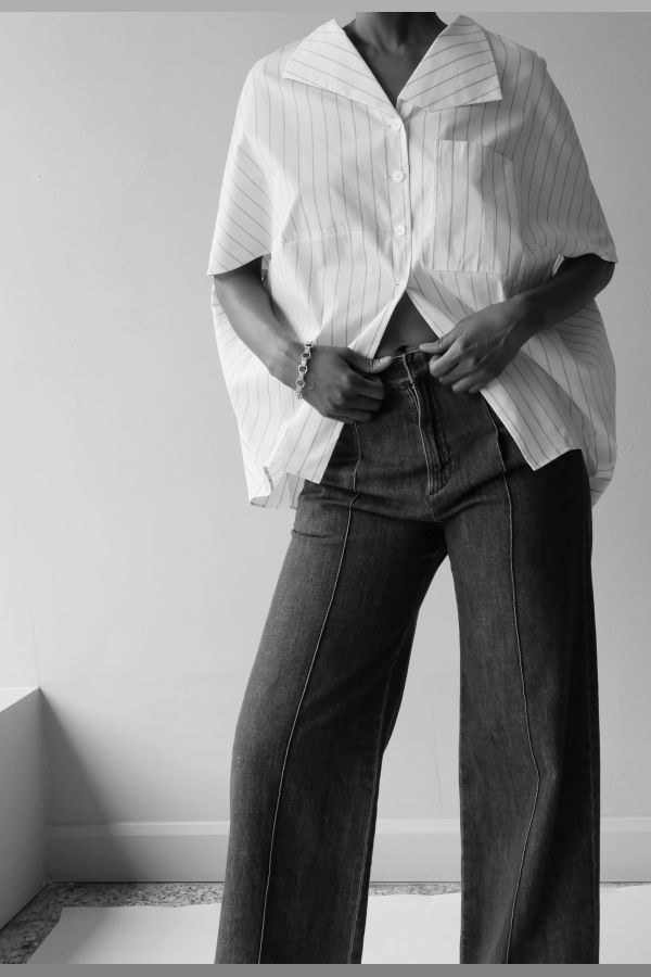 AKIRANAKA RAILA DENIM PANTS - NAVY