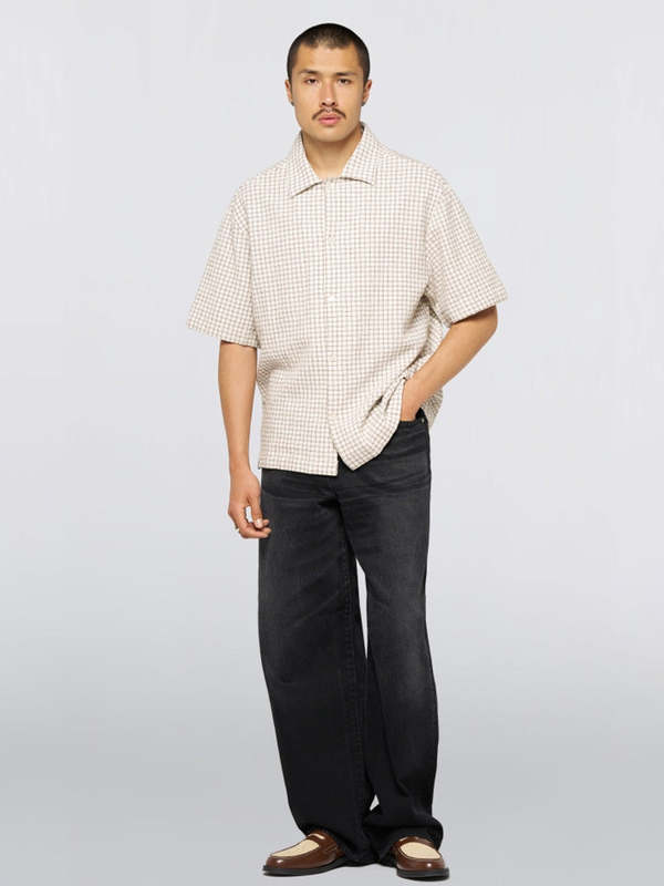 Edwin Zed Shirt in White Brown Waffle
