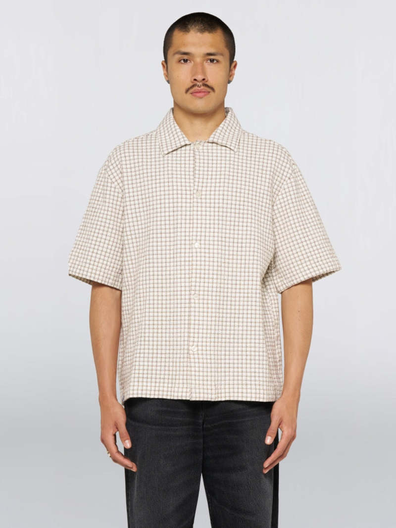 Edwin Zed Shirt in White Brown Waffle