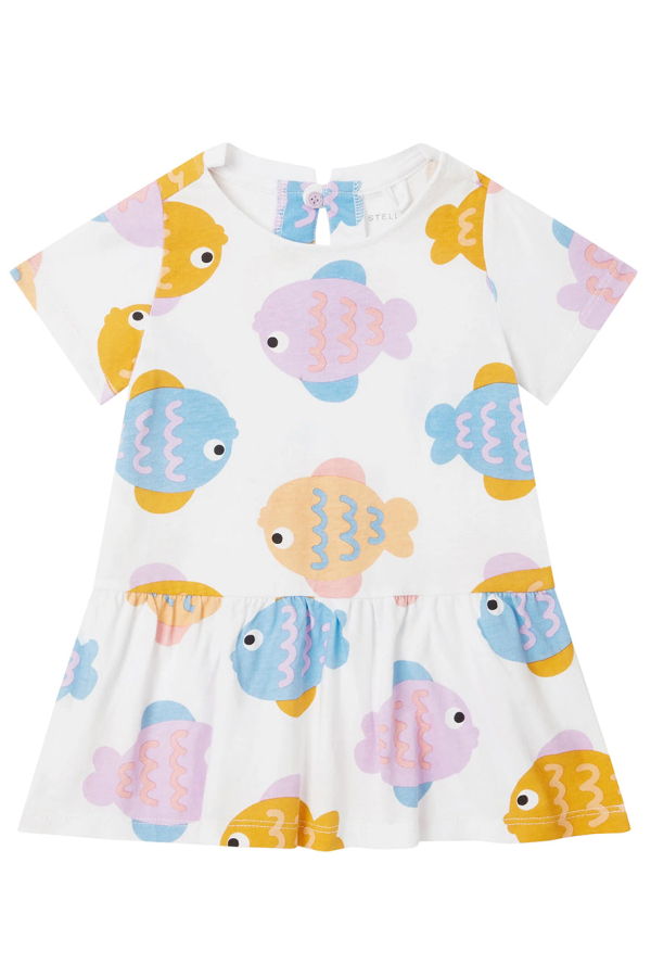 KIDS STELLA MCCARTNEY Baby Jersey Dress Fish Print - White