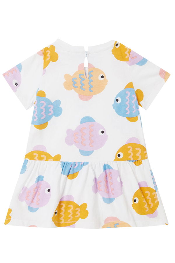 KIDS STELLA MCCARTNEY Baby Jersey Dress Fish Print - White