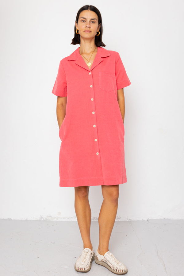 FOLK Shirt Dress in Rose Red