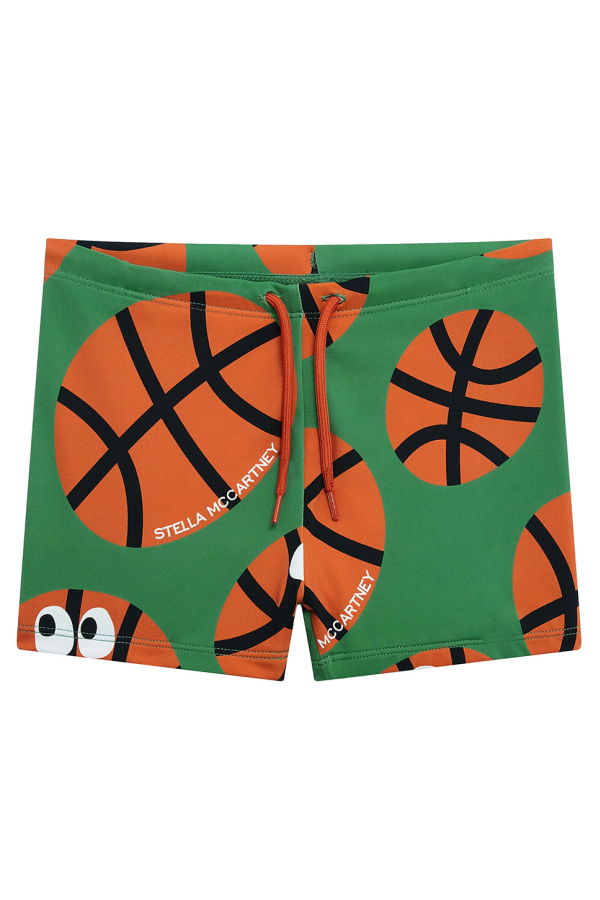 KIDS STELLA MCCARTNEY Basketball Print Swim Shorts - Green