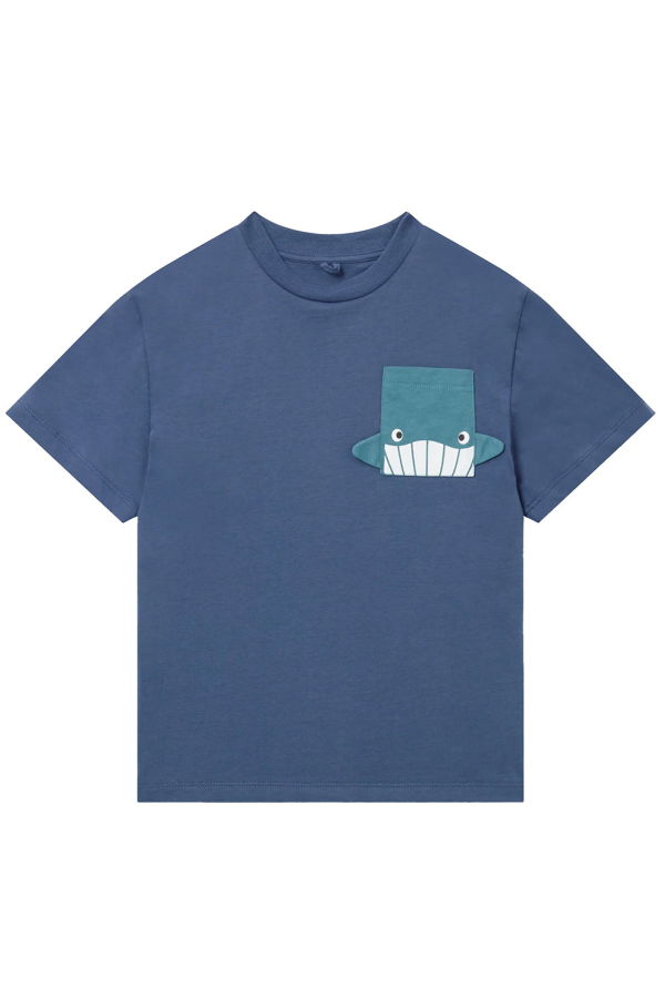 KIDS STELLA MCCARTNEY Whale Pocket Print Tee - Navy Blue