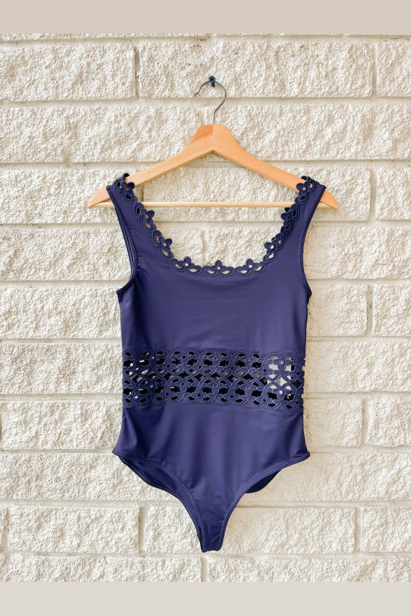 Sea NY Leila Eyelet Swimsuit - Navy
