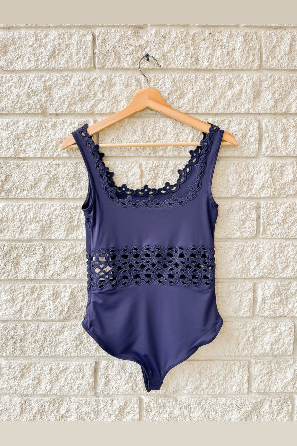 Sea NY Leila Eyelet Swimsuit - Navy