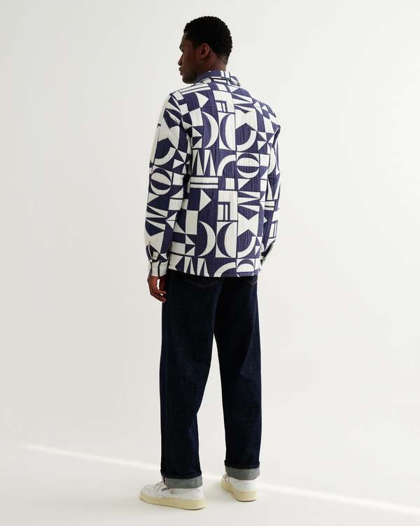 Wax London Blue Ecru Geo Block Quilt Otto Overshirt