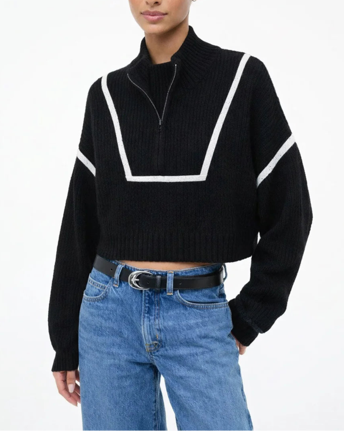 Staud Cropped Hampton Sweater - Black - Image 2 of 4