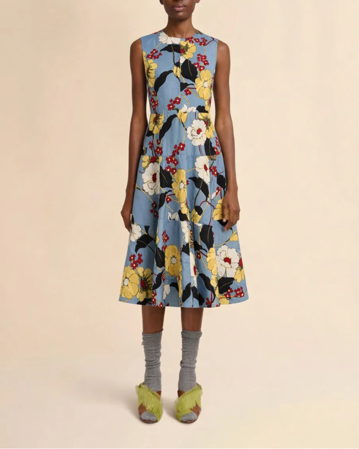 Marni Poplin Midi Dress with Melodia Flowers Print - Blue - Image 2 of 5