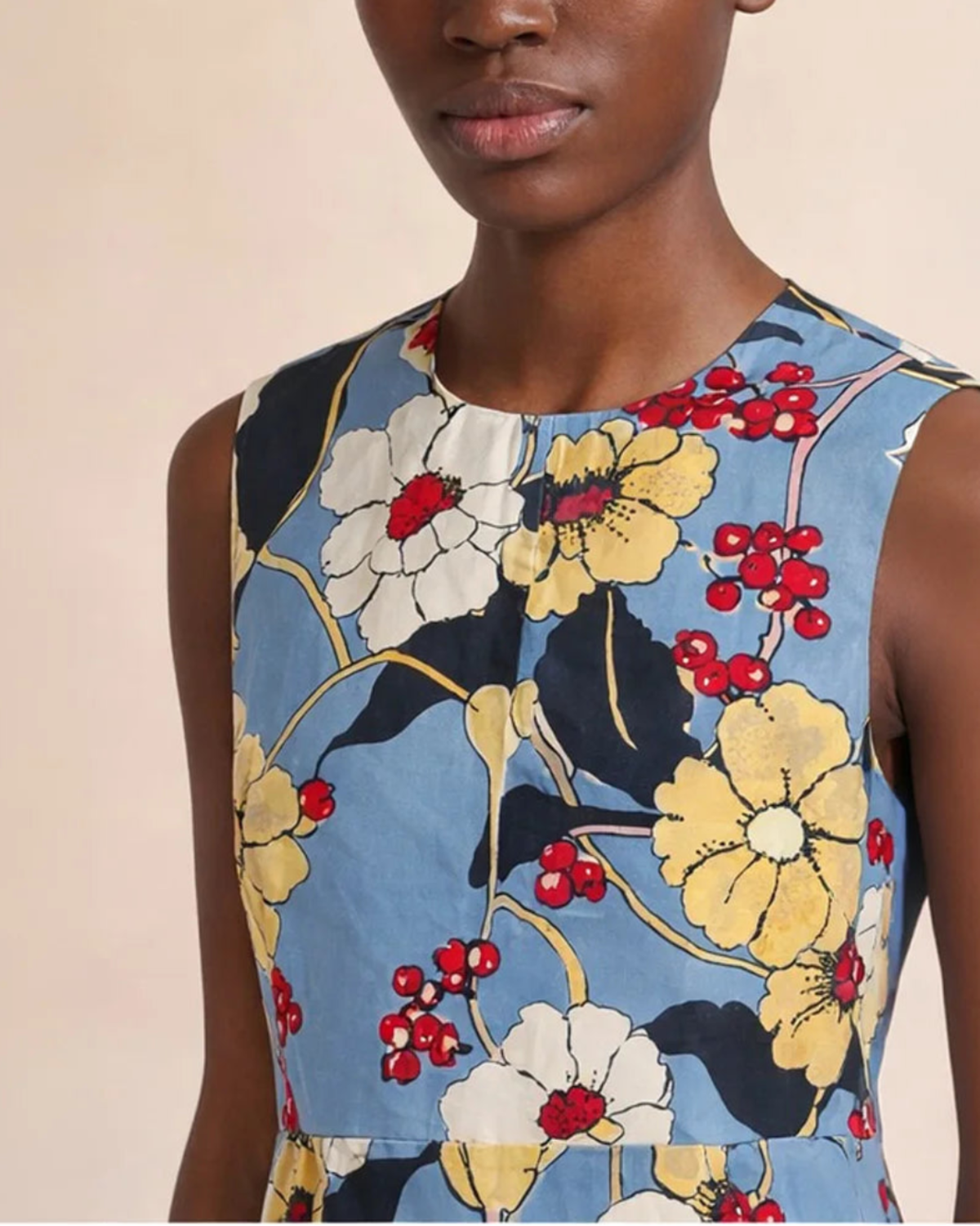 Marni Poplin Midi Dress with Melodia Flowers Print - Blue - Image 4 of 5