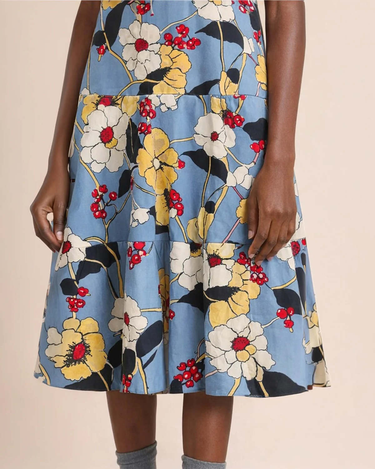Marni Poplin Midi Dress with Melodia Flowers Print - Blue - Image 5 of 5