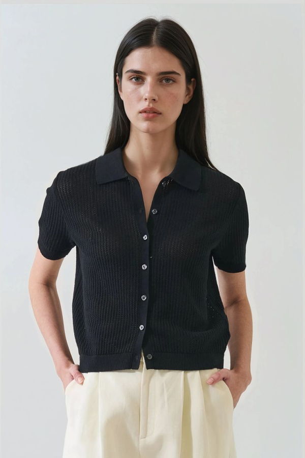 Patrick Assaraf Cotton Cashmere Button Up Knit Top