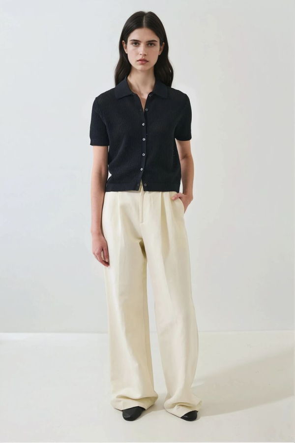 Patrick Assaraf Cotton Cashmere Button Up Knit Top