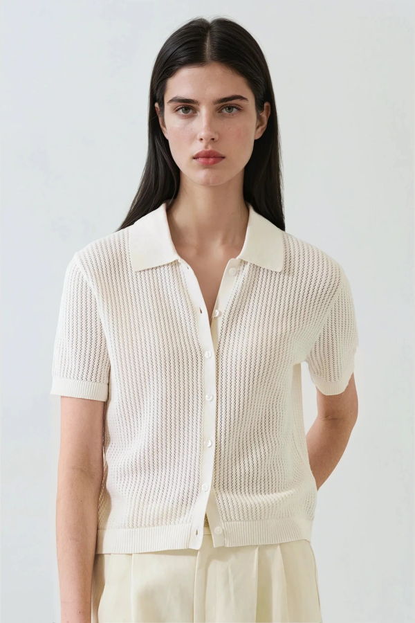 Patrick Assaraf Cotton Cashmere Button Up Knit Top