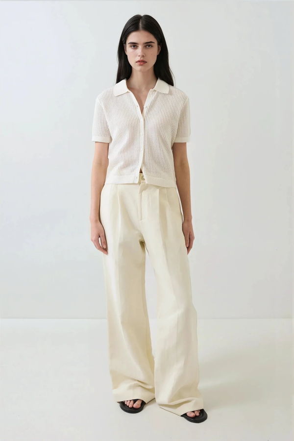 Patrick Assaraf Cotton Cashmere Button Up Knit Top