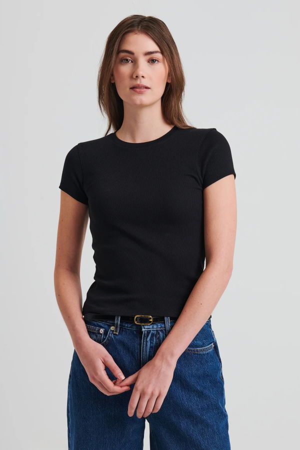 Patrick Assaraf Cotton Modal Rib Baby Tee Top