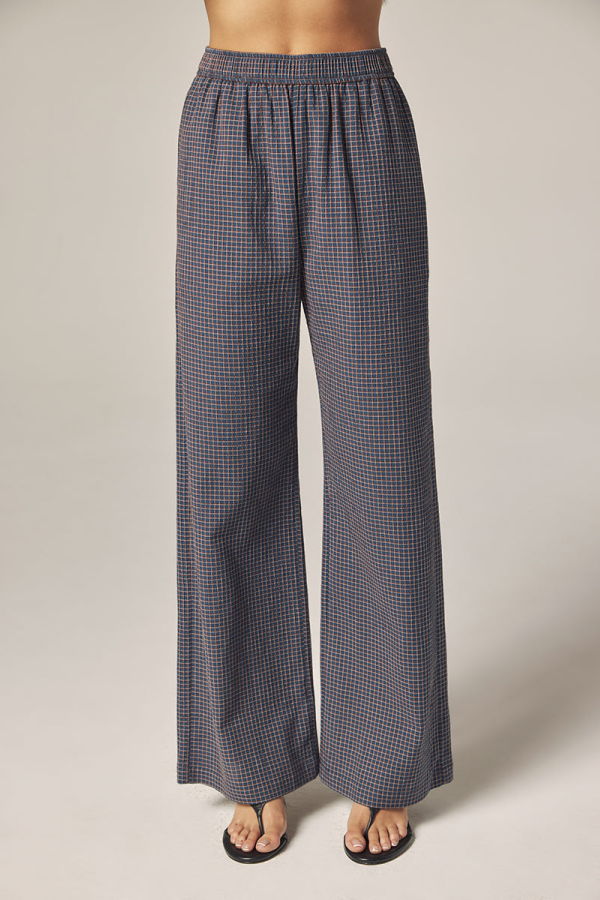 amente Elastic Waist Palazzo Pants - Blue/Rust