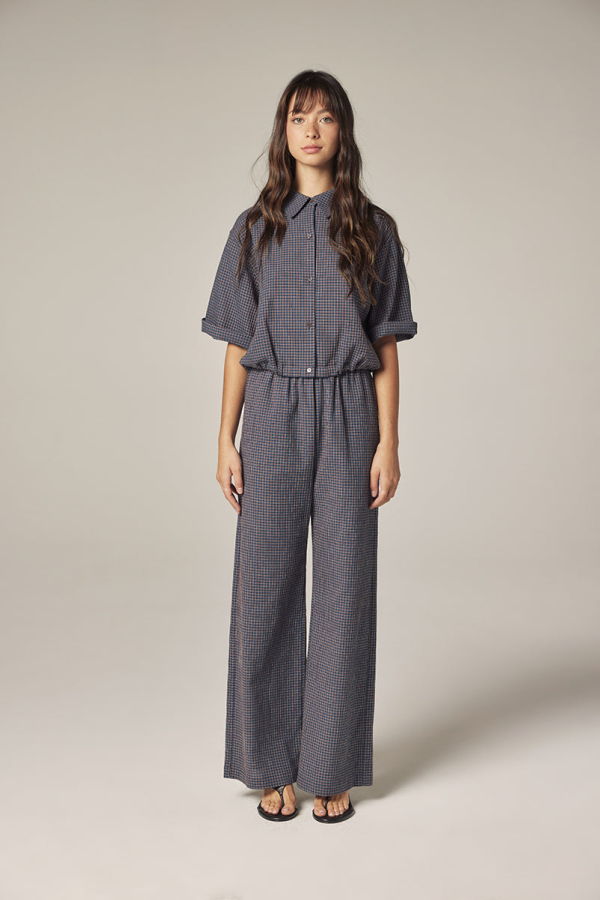 amente Elastic Waist Palazzo Pants - Blue/Rust