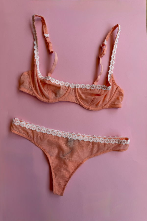 Yasmine Eslami Tamara Flower Mesh Lace Balcony Bra - Orange Blossom