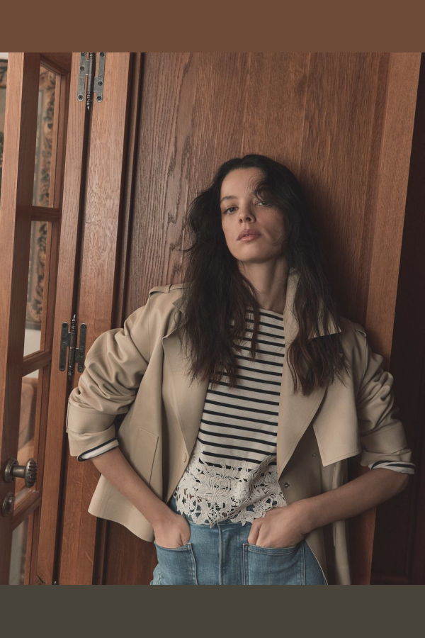 Veronica Beard Hovey Striped Lace T-Shirt Top