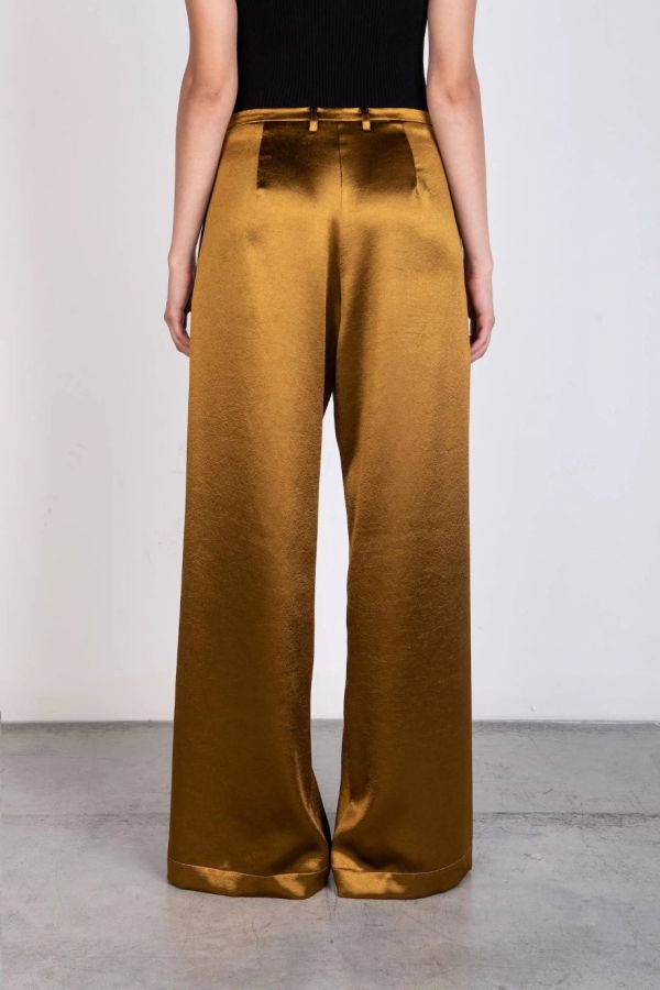 Alysi Shiny Satin Pants - Chocolate