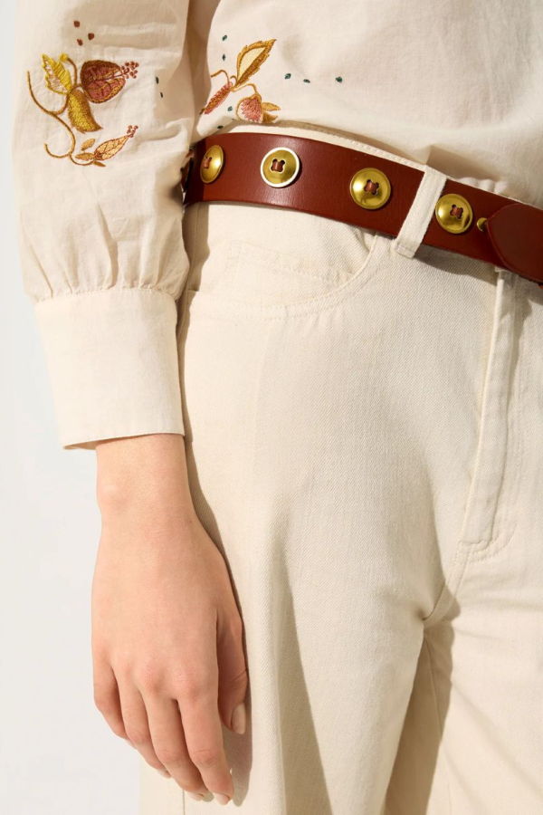 Cotélac Leather Belt With Cabochons