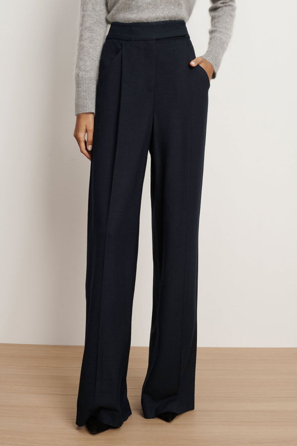 Veronica Beard Marbeau Wide-Leg Pant - Navy