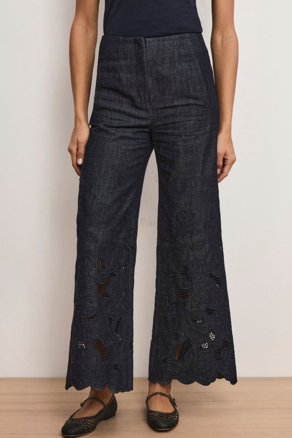 Veronica Beard Osborne Wide-Leg Eyelet Pant