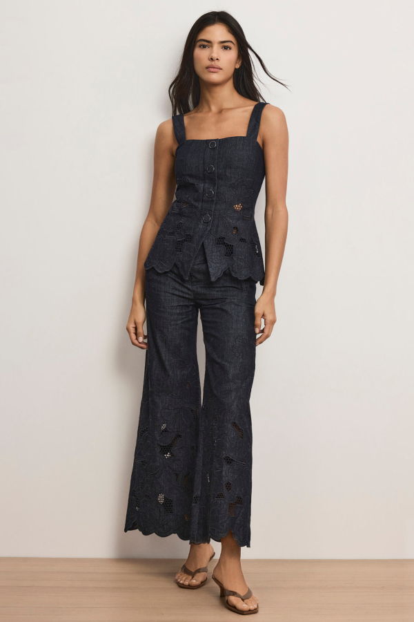 Veronica Beard Osborne Wide-Leg Eyelet Pant