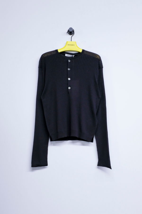 Our Legacy Noble Navy Cotton Crepe Fine Henley Tee