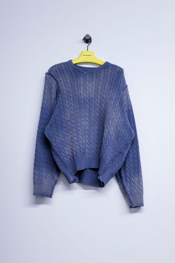 Camiel Fortgens Petrol Cotton Frankenstein Cable V-Neck Sweater